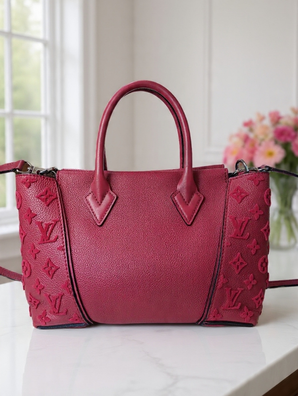 Louis Vuitton W Tote BB 2014 Veau Cachemire Leather Framboise Red ✨ COA - Picture 5 of 15